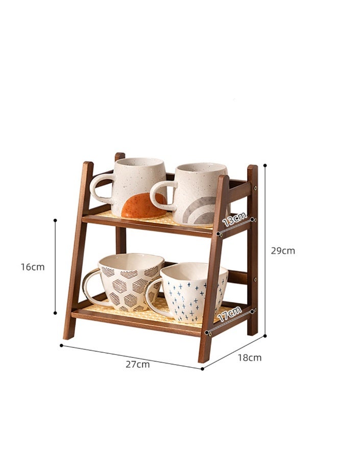 الجدول 2 الطبقة الخشبية كوب القهوة حامل كوب كونترستوب الخمر حامل للمطبخ القهوة بار متعددة الوظائف الرف المضادة للشاي حبوب القهوة التوابل رف تخزين - Image 4