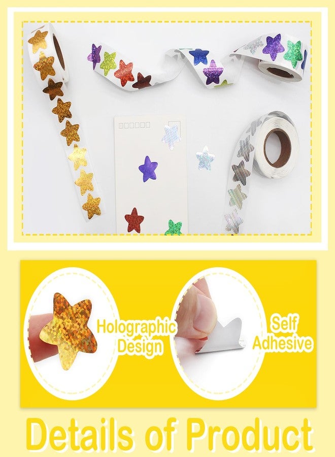 Benvo 1500Pcs Holographic Star Stickers 1inch Metallic Reward Stickers Roll Sparkly Behavior Chart Labels for Kids Classroom Teachers Supplies(Silver Gold Colorful) - Image 3