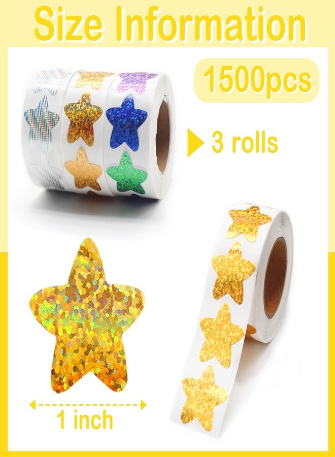 Benvo 1500Pcs Holographic Star Stickers 1inch Metallic Reward Stickers Roll Sparkly Behavior Chart Labels for Kids Classroom Teachers Supplies(Silver Gold Colorful) - Image 2