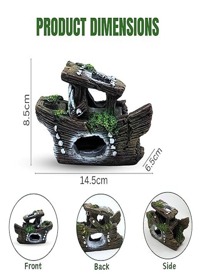 GIG BAZAAR-Aquarium Resin Wood Ship Decoration Ornaments, for Natural Looking in Enchanting Underwater World with Small Broken Holes. - Image 3