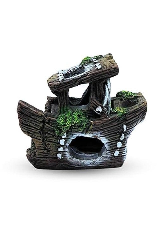 GIG BAZAAR-Aquarium Resin Wood Ship Decoration Ornaments, for Natural Looking in Enchanting Underwater World with Small Broken Holes. - Image 1