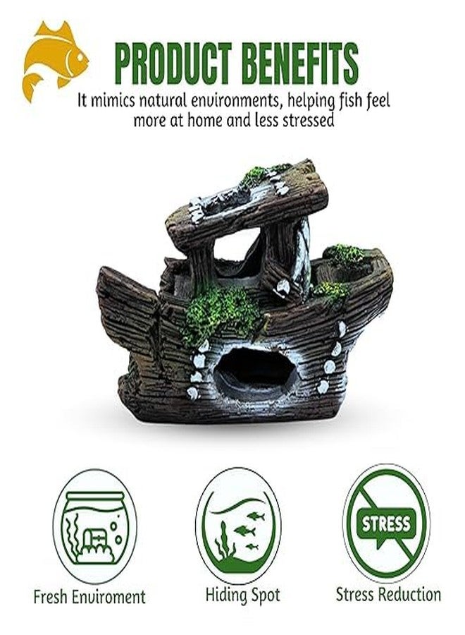 GIG BAZAAR-Aquarium Resin Wood Ship Decoration Ornaments, for Natural Looking in Enchanting Underwater World with Small Broken Holes. - Image 4