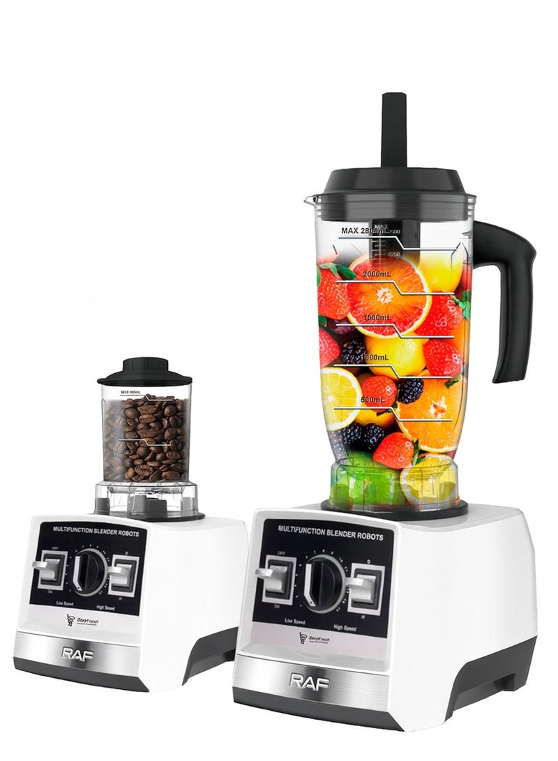 آر إيه أف طقم خلاط ومطحنة كهربائية 2 في 1 من RAF | خلاط عالي الطاقة 2400 واط مع وعاء كبير سعة 2.5 لتر | خلاط وعصارة ومحضر طعام بسرعة 20000 دورة في الدقيقة بشفرات من الفولاذ المقاوم للصدأ | خلاط محمول منخفض الضوضاء - أبيض - Image 1