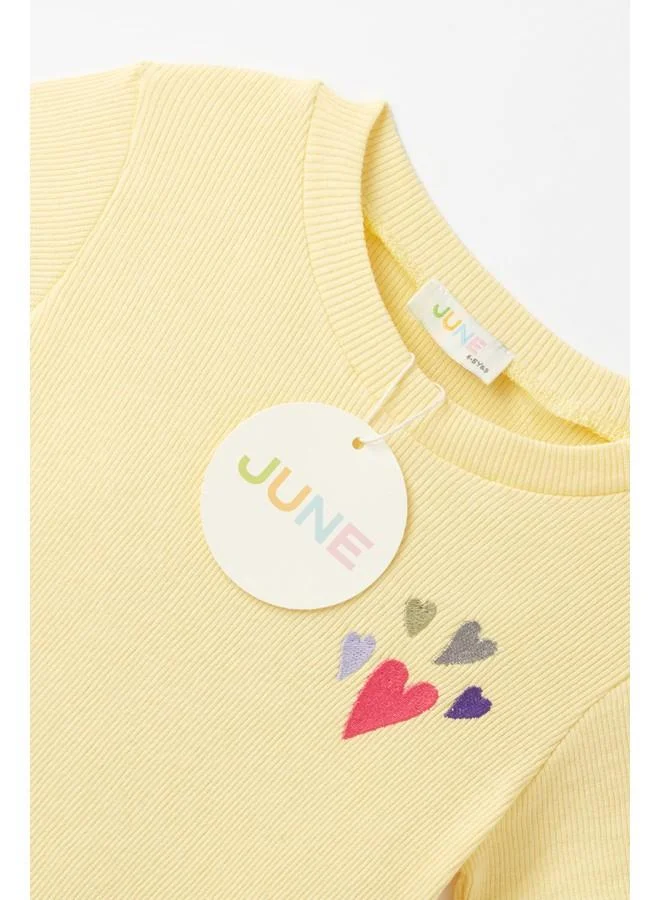 JUNE June Girl Embroidered Tshirt Yellow