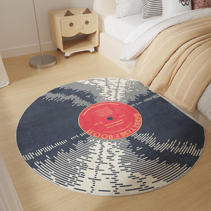GTRY Vinyl Record 4ft Round Rug, Non-Slip Area Rug Round for Living Room, Bedroom, Dining Room Table,Small Circular Rugs,Ultra Soft Circle Carpet for Home Decor Aesthetic,Low-Pile Carpet Circles,Music Gift - Image 2