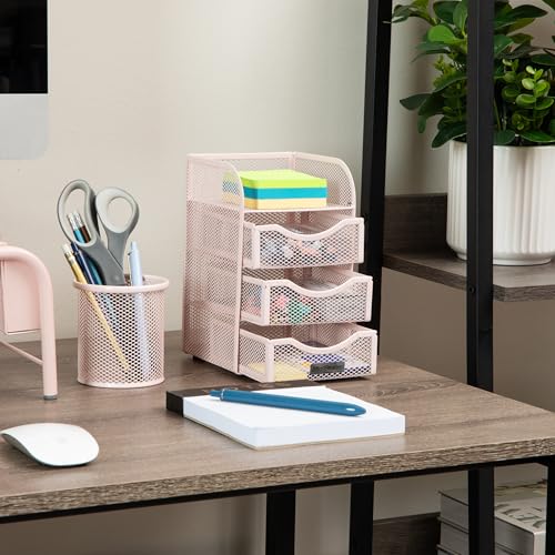 Mind Reader Desktop Accessory Storage, Paper Binder Clip Basket, Workspace, Office, Metal Mesh, 4.75"L x 5"W x 8"H, Pink - Image 2