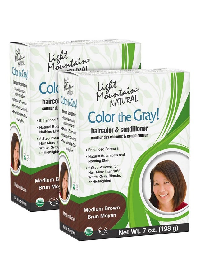 Light Mountain Henna Hair Color & Conditioner Color The Gray Medium Brown Hair Dye For Men/Women 2Step Chemicalfree Semipermanent Hair Color For White Gray And Blonde Hair 7 Oz (Pack Of 2)  - Image 1