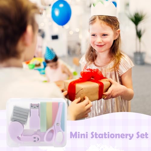 OFIFO® 6 Pcs Stationery Items Set with Mini Stapler Machine, Staples, Colored Label Stickers, Clear Tape Dispenser, Craft Scissors, Writing Marker Pen for School Students Office Desk Supplies - Image 5