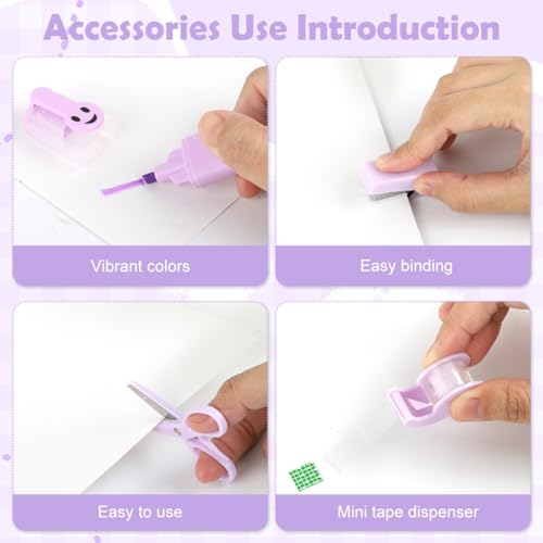 OFIFO® 6 Pcs Stationery Items Set with Mini Stapler Machine, Staples, Colored Label Stickers, Clear Tape Dispenser, Craft Scissors, Writing Marker Pen for School Students Office Desk Supplies - Image 3