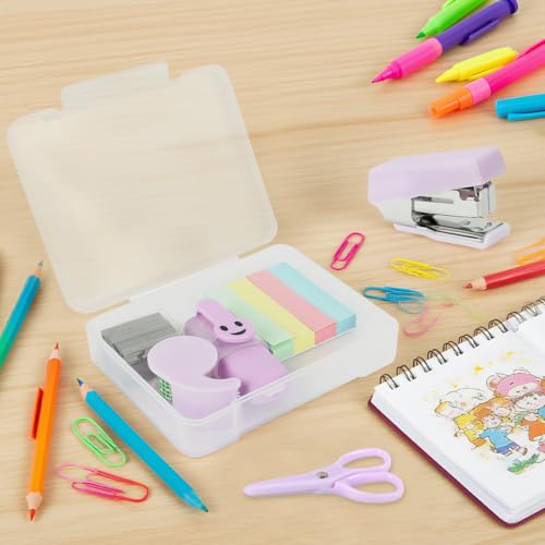 OFIFO® 6 Pcs Stationery Items Set with Mini Stapler Machine, Staples, Colored Label Stickers, Clear Tape Dispenser, Craft Scissors, Writing Marker Pen for School Students Office Desk Supplies - Image 4