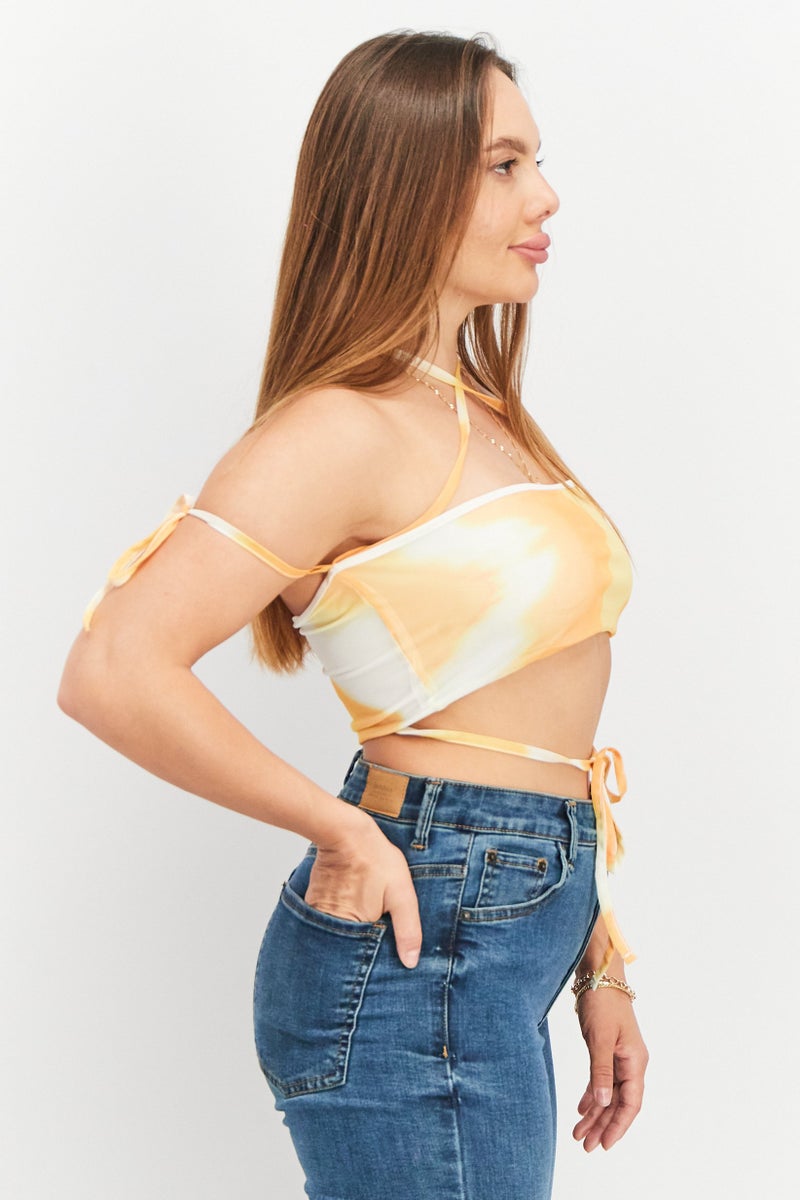 NA-KD Angelica Blick x NA-KD Women Crisscross Neckline Mesh Top, Yellow - Image 3