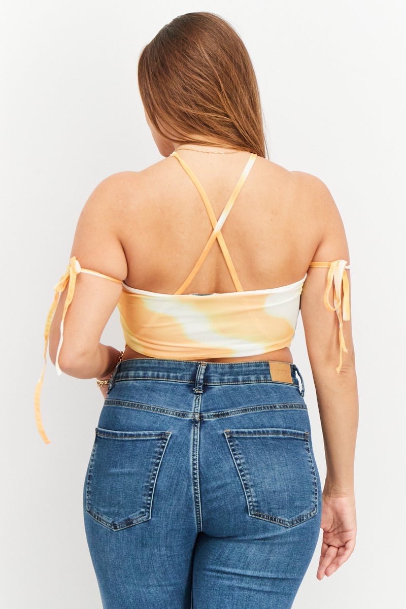 NA-KD Angelica Blick x NA-KD Women Crisscross Neckline Mesh Top, Yellow - Image 2