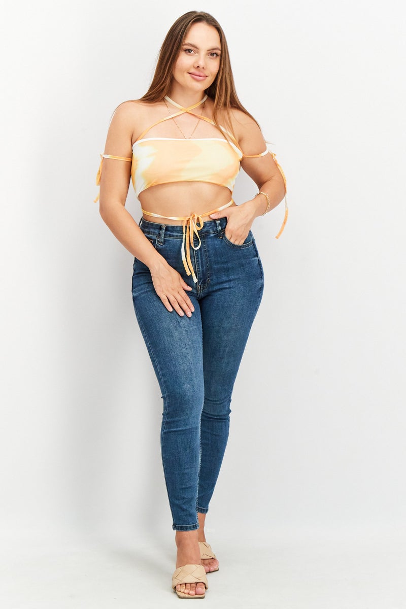 NA-KD Angelica Blick x NA-KD Women Crisscross Neckline Mesh Top, Yellow - Image 2