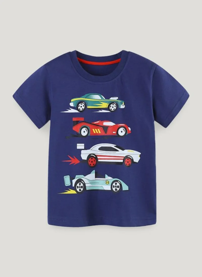 YUNIQEE Navy Blue Graphic Printed Round Neck T-shirt