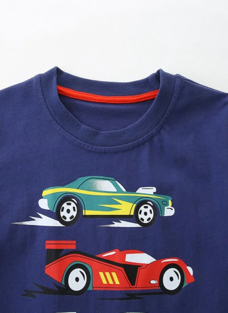 YUNIQEE Navy Blue Graphic Printed Round Neck T-shirt
