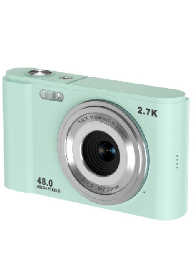 AROAQ 48MP Mini Digital Camera with 16X Zoom, 2.7K HD Video, 32GB Support, CMOS Sensor – Entry-Level Compact Camera for Home & Travel , Light Green