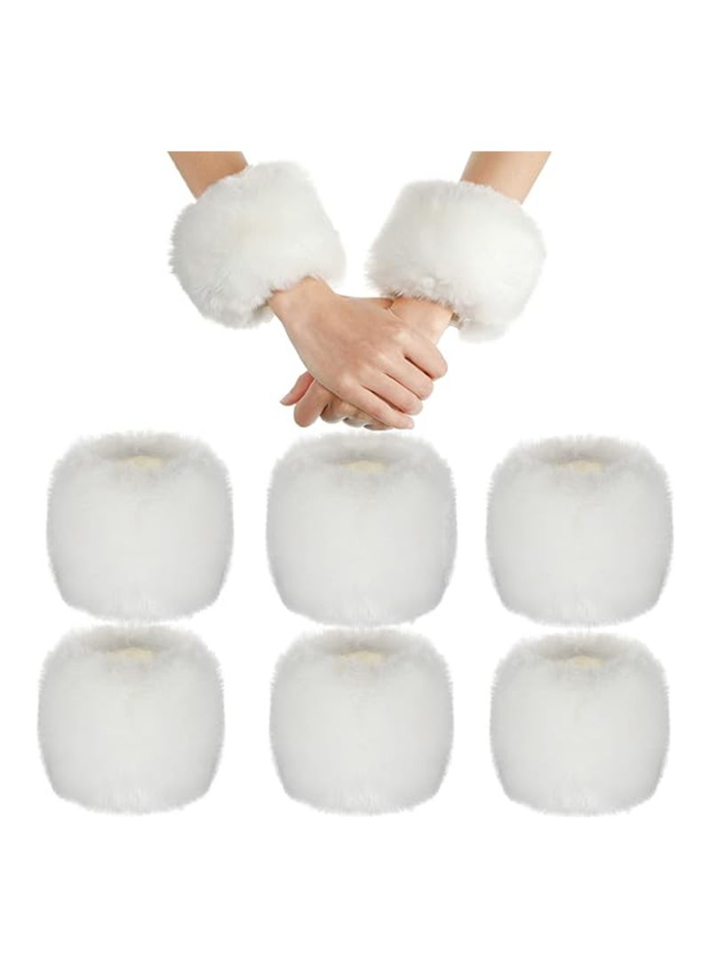 3 Pairs Women's Faux Fur Wrist Cuffs Winter Furry Wristbands Fluffy Fur Cuff Bracelet Arm Warmer Accessories,Gift for Women Girls - Image 1