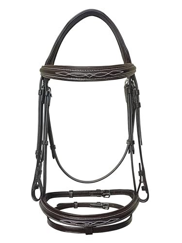 Equine Care English Horse Bridle with Reins FancyStitched Padded Comfort Crown Noseband VegetableTanned Leather Stainless Steel Fittings Full Size Hunter Jumper Tack - Image 1