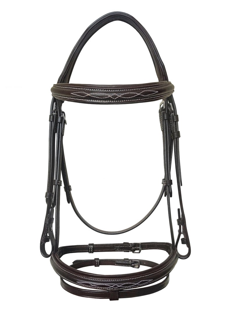 Equine Care English Horse Bridle with Reins FancyStitched Padded Comfort Crown Noseband VegetableTanned Leather Stainless Steel Fittings Full Size Hunter Jumper Tack - Image 2