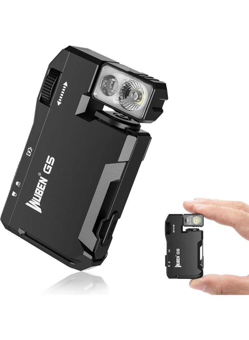 general WUBEN G5 Rechargeable EDC Flashlight, 400 Lumens Dual Light Sources Mini Flashlight with RGB Light, Portable Flat Pocket Flashlights, Magnetic Keychain Flashlight for Outdoor Home Emergencies (Black) - Image 1
