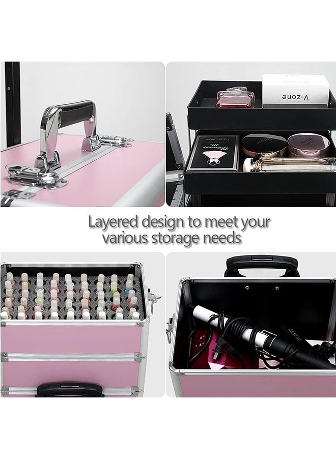 JCB CHIC Professional Makeup Case, Rolling Makeup Trolley Case, Large Makeup Train Case, Portable Traveling Cosmetic Case, Lockable Jewelry Travel Cosmetic Train Case w/ 4 Wheels(Black, 4 Layer) - Image 5