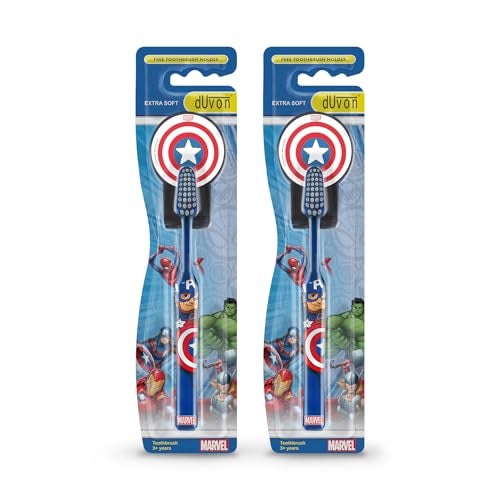 DUVON Marvel Kids Captain America Toothbrush With Special Character Holder | Extra Soft Manual Toothbrush | Kids Toothbrush 3+ Years | Pack Of 2 - Blue - Image 1