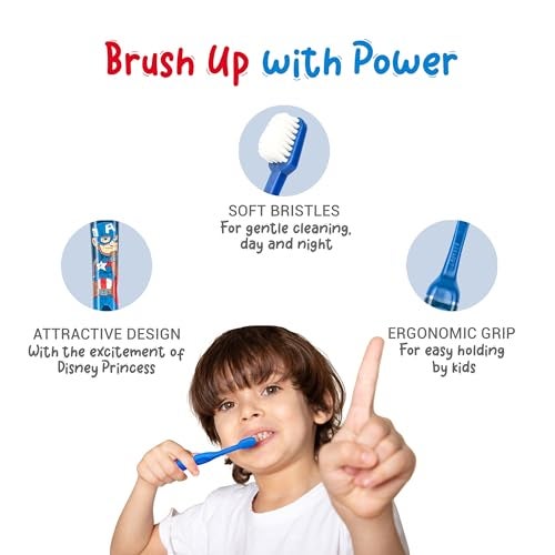 DUVON Marvel Kids Captain America Toothbrush With Special Character Holder | Extra Soft Manual Toothbrush | Kids Toothbrush 3+ Years | Pack Of 2 - Blue - Image 3