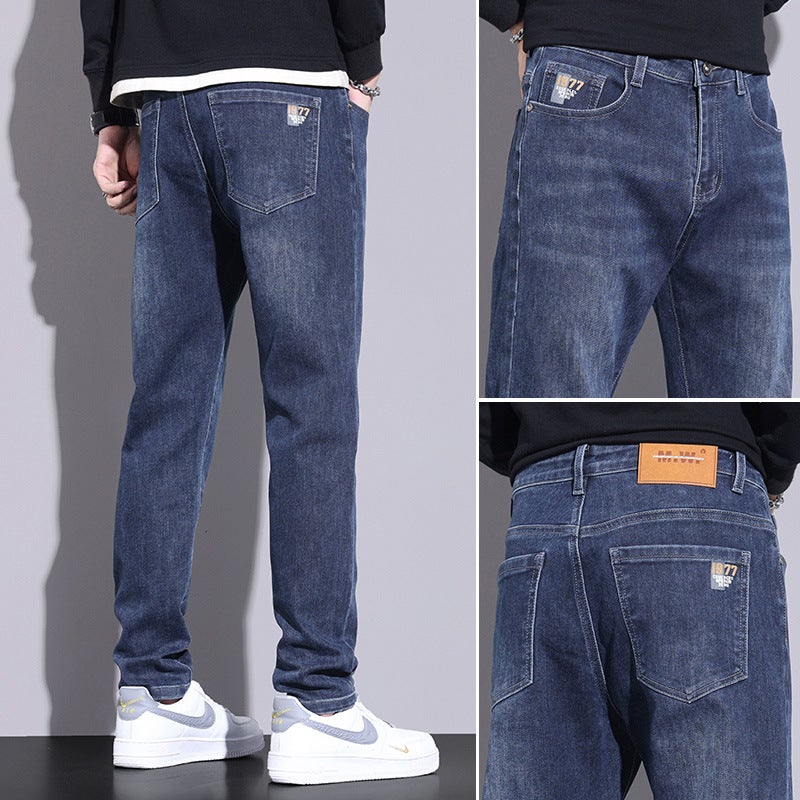 New Pants Jeans Men'S Elastic Wear-Resistant Trousers Men'S Mid-Waist Zipper Soft Small Straight Pants For Boys - Image 1