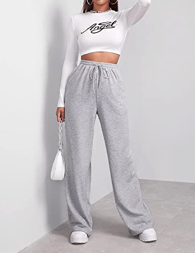 FACDIBY Wide Leg Sweatpants for Women Elastic High Waisted Drawstring Loose Pants with Pockets, Light Grey, M - Image 5
