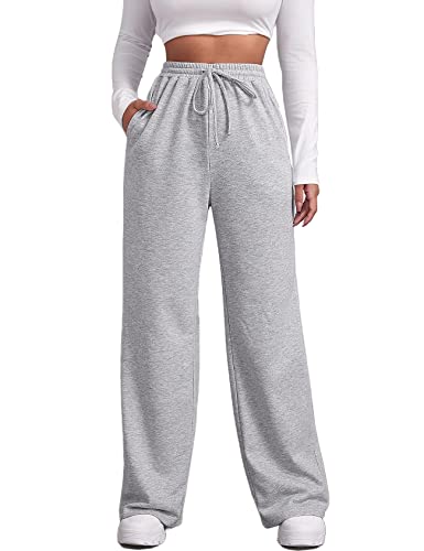 FACDIBY Wide Leg Sweatpants for Women Elastic High Waisted Drawstring Loose Pants with Pockets, Light Grey, M - Image 1
