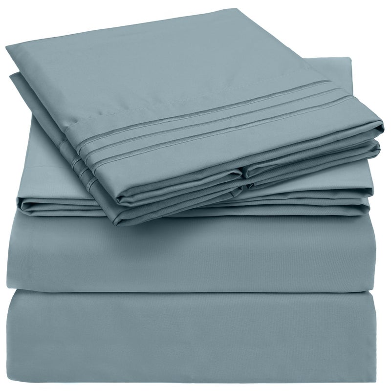 Mellanni Extra Deep Queen Sheets  4 PC Iconic Collection Bedding  Hotel Luxury Ultra Soft Cooling Bed Sheets  Wrinkle Fade Stain Resistant Queen Spa Blue