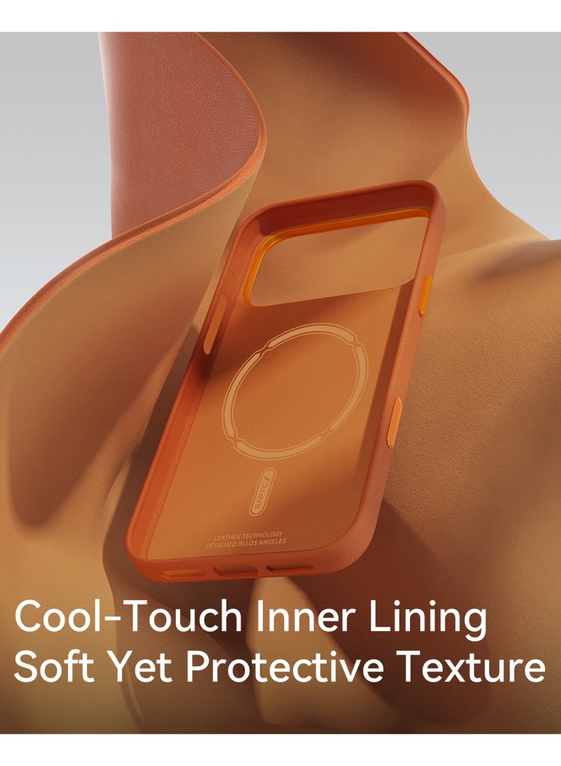 RAPTIC غطاء Urban Nano لجهاز iPhone 17 Pro MAX متوافق مع MagSafe [زر التحكم في الكاميرا المغطى] غطاء خفيف الوزن للغاية من الجلد الصناعي النباتي [معيار عسكري 2M] مقاوم للخدوش - برتقالي - Image 5