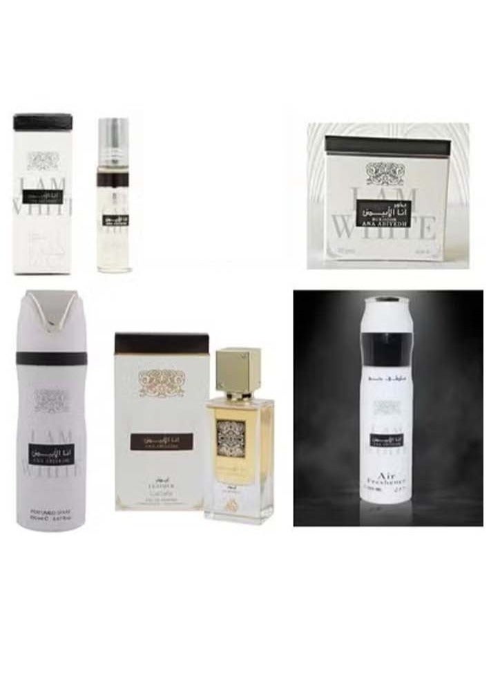 مجموعة أنا أبييد المكونة من 4 قطع: عطر أنا أبييد للجنسين، بخاخ ماء عطر 60 مل، مزيل عرق أنا أبييد 200 مل، معطر جو أنا أبييد 300 مل، معطر جو أنا أبييد رول أون 10 مل