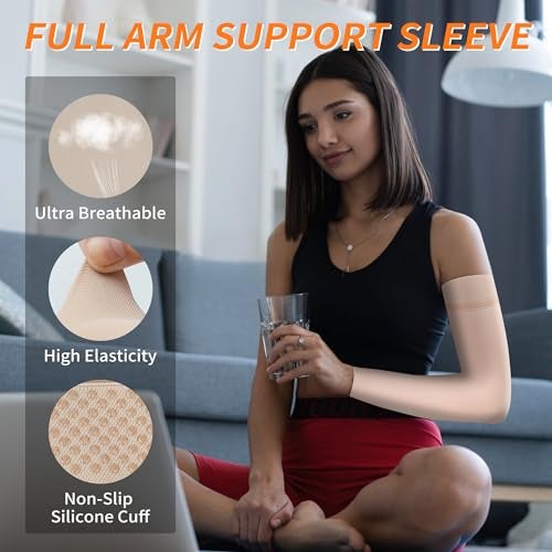 Hiball Lymphedema Medical Compression Arm Sleeve for Men Women, 20-30 mmHg Graduated Compression Full Arm Support with Silicone Band, Long Circulation Pressure Arm Brace for Arthritis, Bursitis, Edema - Image 5