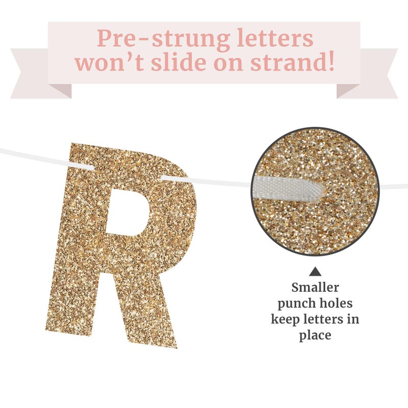 Perfect Occasion Pre-strung Happy Birthday Banner - No DIY - Gold Glitter Birthday Party Banner for Men & Women - Pre-strung Garland on 8 ft Strands - Gold Bday Party Decorations & Decor. Did We Mention No DIY - Image 4