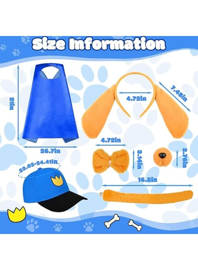 برين جيجلز زي بطل الكلاب للأطفال من 6 قطع - طقم لعب دور جرو مع قبعة، وعصابة رأس على شكل أذن كلب، وأنف، وذيل، وربطة عنق على شكل فراشة، وعباءة بطل خارق - زي تنكري لحفلات أعياد الميلاد والهالوين - Image 2