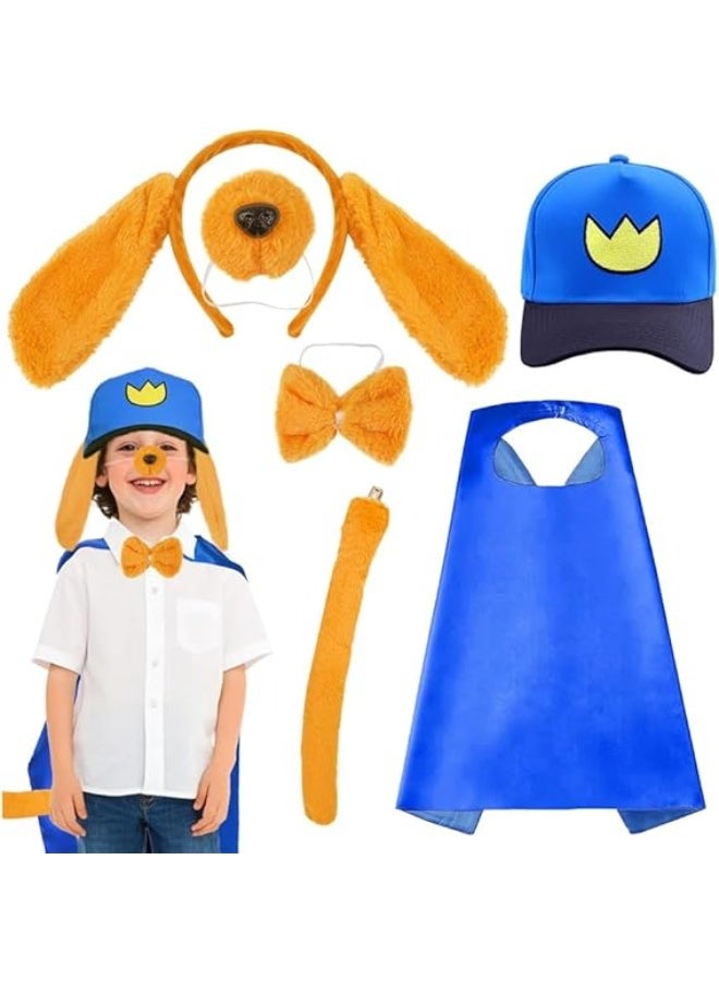 برين جيجلز زي بطل الكلاب للأطفال من 6 قطع - طقم لعب دور جرو مع قبعة، وعصابة رأس على شكل أذن كلب، وأنف، وذيل، وربطة عنق على شكل فراشة، وعباءة بطل خارق - زي تنكري لحفلات أعياد الميلاد والهالوين - Image 1