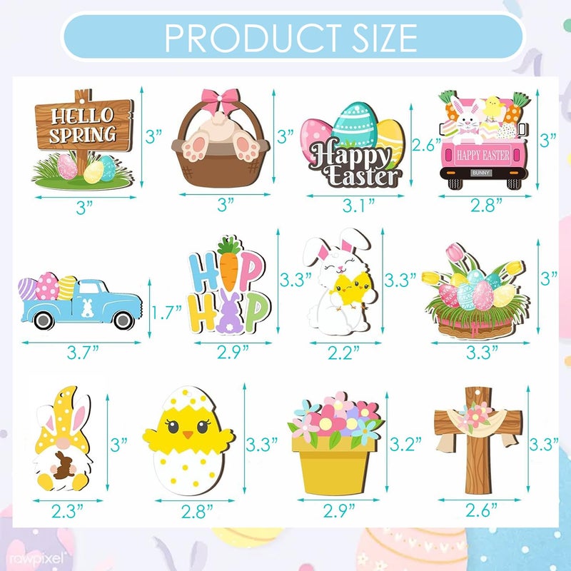 EASHOPBAL 24 Pcs Easter Ornaments for Tree Wood, Easter Christmas Tree Decorations Hanging Ornaments for Holiday Home Indoor Outdoor Decorations - Image 2