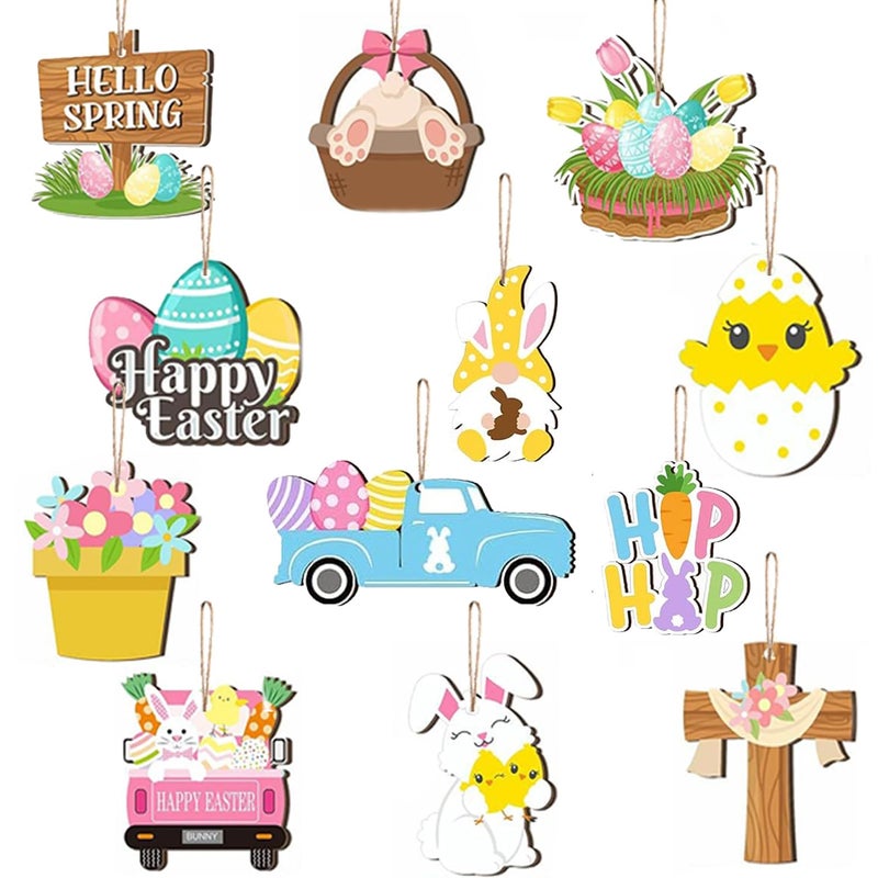 EASHOPBAL 24 Pcs Easter Ornaments for Tree Wood, Easter Christmas Tree Decorations Hanging Ornaments for Holiday Home Indoor Outdoor Decorations - Image 1