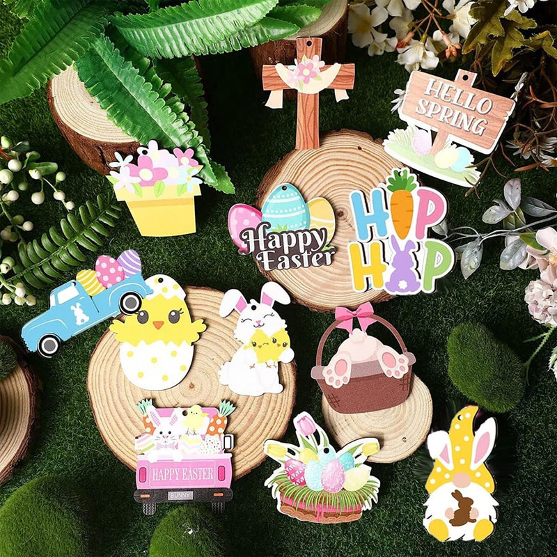 EASHOPBAL 24 Pcs Easter Ornaments for Tree Wood, Easter Christmas Tree Decorations Hanging Ornaments for Holiday Home Indoor Outdoor Decorations - Image 3