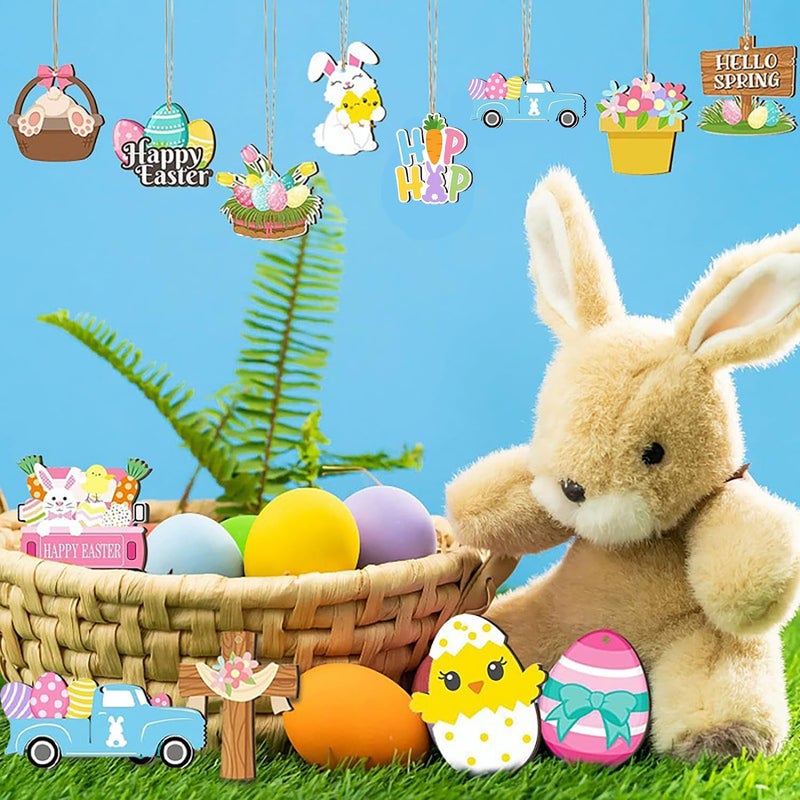 EASHOPBAL 24 Pcs Easter Ornaments for Tree Wood, Easter Christmas Tree Decorations Hanging Ornaments for Holiday Home Indoor Outdoor Decorations - Image 5
