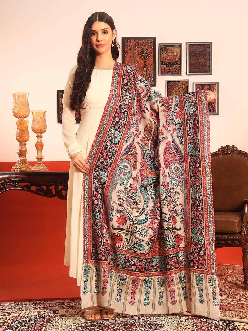 Pashmoda Women Rangkalam 100% Pure Wool Fabric Kalamkari Embroidered Shawl (Size: 40x80in, 101x203cm) KAS21 - Image 2
