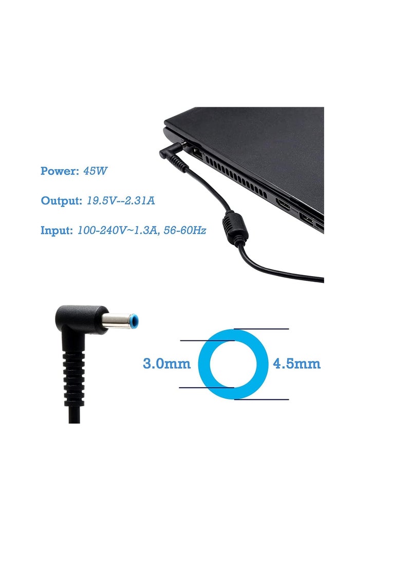45W HP Laptop Charger for HP Laptop, 19.5V 2.31A Power Supply for HP Stream 11 13 14 HP Pavilion 11 13 HP Chromebook 11 14 HP Spectre x360 x2 11 13, HP ProBook 430 G3 G4 and More(4.5mm * 3mm)