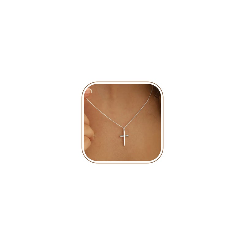MONOZO Cross Necklace for Women Trendy, Dainty 14K-White-Gold-Plated Pendant Necklaces Simple Cross Necklaces for Women Trendy 14K-White-Gold-Plate Necklace Jewelry Gifts - Image 1