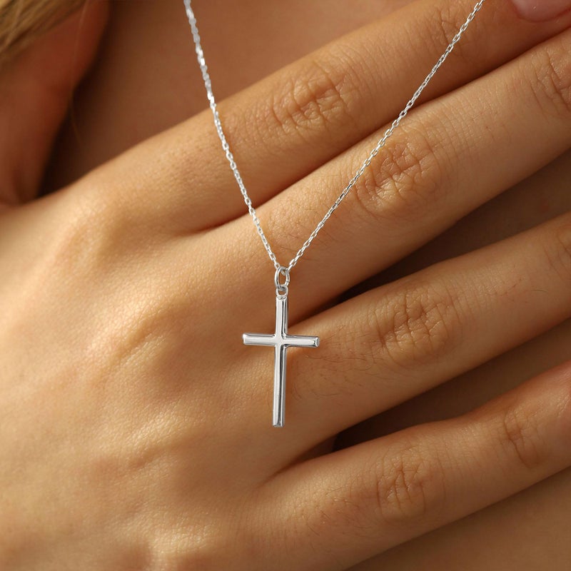 MONOZO Cross Necklace for Women Trendy, Dainty 14K-White-Gold-Plated Pendant Necklaces Simple Cross Necklaces for Women Trendy 14K-White-Gold-Plate Necklace Jewelry Gifts - Image 3