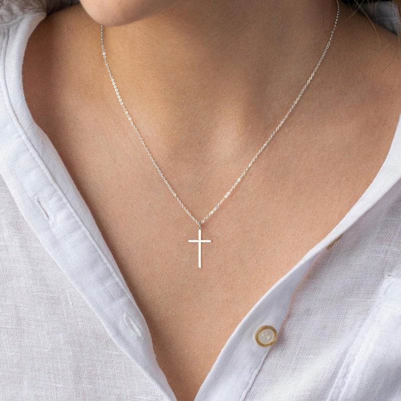 MONOZO Cross Necklace for Women Trendy, Dainty 14K-White-Gold-Plated Pendant Necklaces Simple Cross Necklaces for Women Trendy 14K-White-Gold-Plate Necklace Jewelry Gifts - Image 4