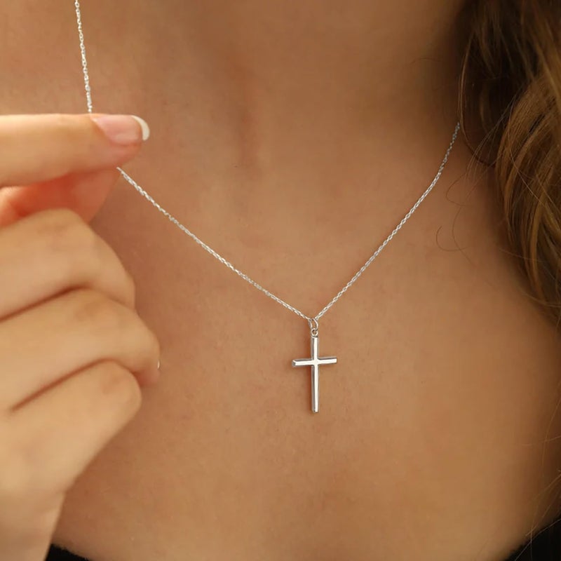 MONOZO Cross Necklace for Women Trendy, Dainty 14K-White-Gold-Plated Pendant Necklaces Simple Cross Necklaces for Women Trendy 14K-White-Gold-Plate Necklace Jewelry Gifts - Image 2