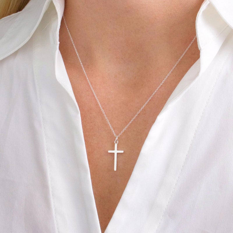 MONOZO Cross Necklace for Women Trendy, Dainty 14K-White-Gold-Plated Pendant Necklaces Simple Cross Necklaces for Women Trendy 14K-White-Gold-Plate Necklace Jewelry Gifts - Image 5