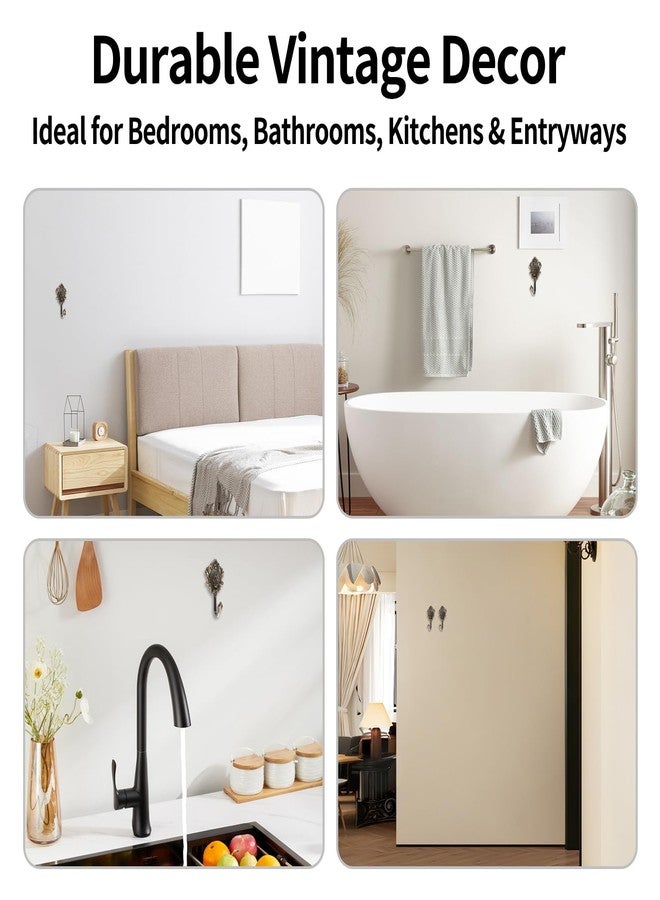 يافيجي خطافات جدارية عتيقة من قطعتين من YAFIYGI لربط الستائر، بنقشة وردة برونزية، خطافات ذهبية مزخرفة مع براغي، خطافات صغيرة عتيقة الطراز لتعليق ربطات الستائر، مناسبة لتزيين جدران غرف النوم والحمامات - Image 5