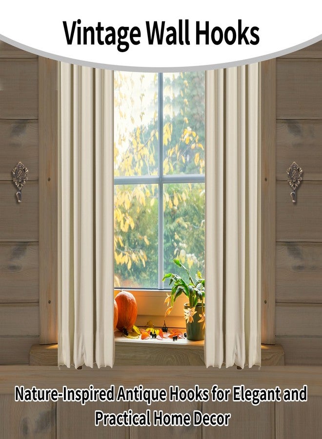 يافيجي خطافات جدارية عتيقة من قطعتين من YAFIYGI لربط الستائر، بنقشة وردة برونزية، خطافات ذهبية مزخرفة مع براغي، خطافات صغيرة عتيقة الطراز لتعليق ربطات الستائر، مناسبة لتزيين جدران غرف النوم والحمامات - Image 2
